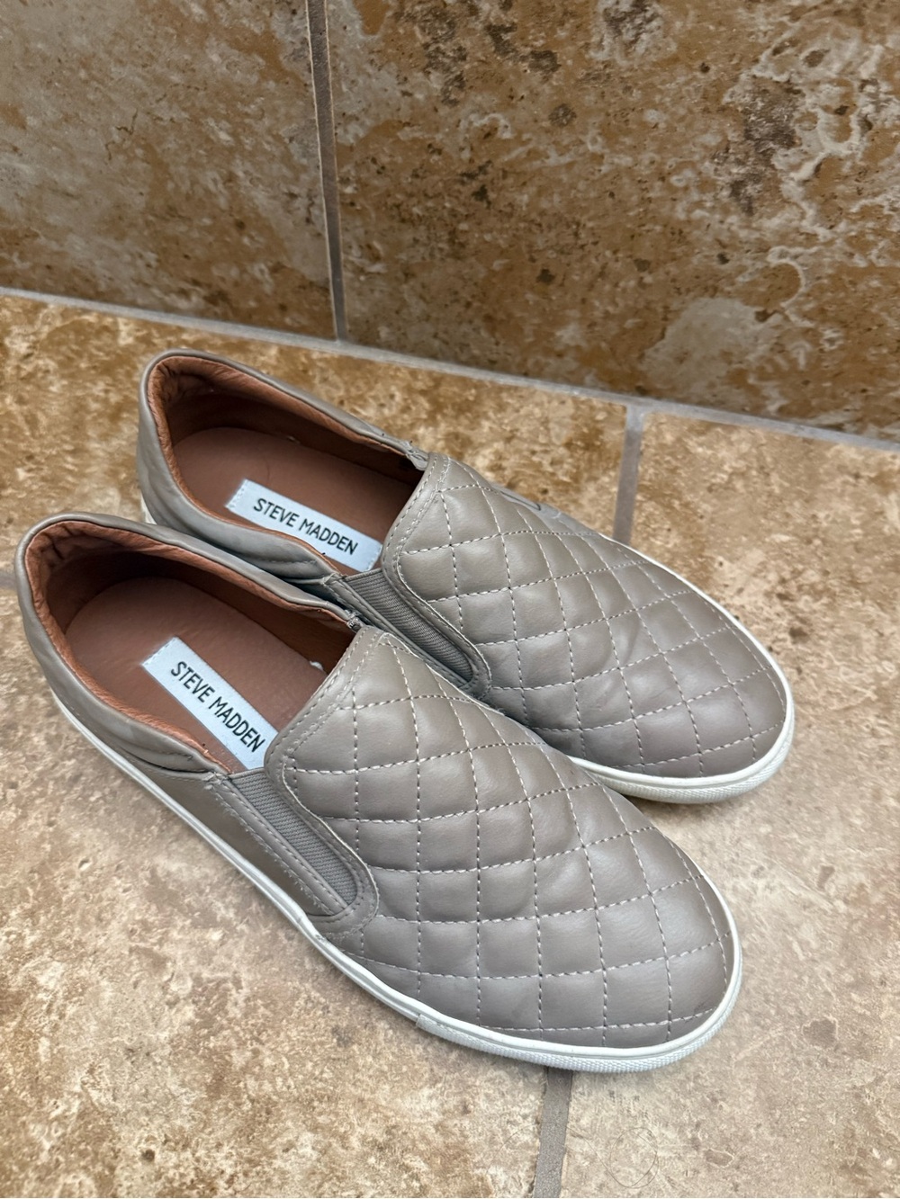 Steve Madden Quilted Slip-On Sneakers in Taupe Gray